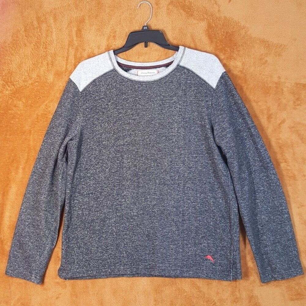 TOMMY BAHAMA Mens Sweater XL Gray Pullover Colorblock Embroidered Logo Soft Knit